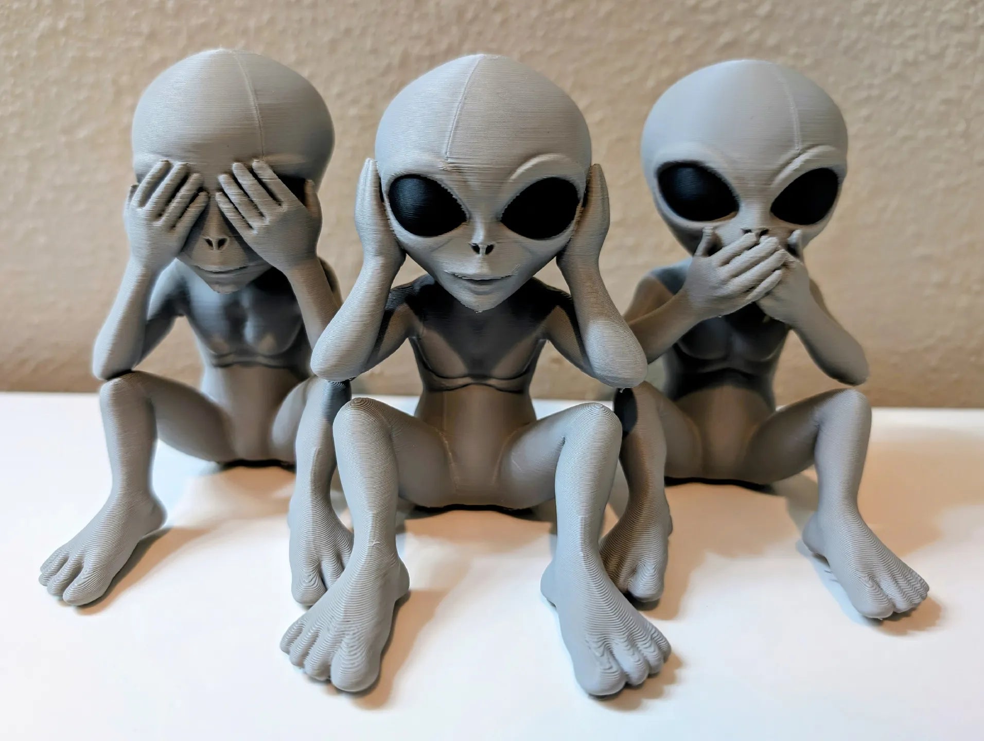 Hear See Speak No Evil Alien 3D Printed Sculpture