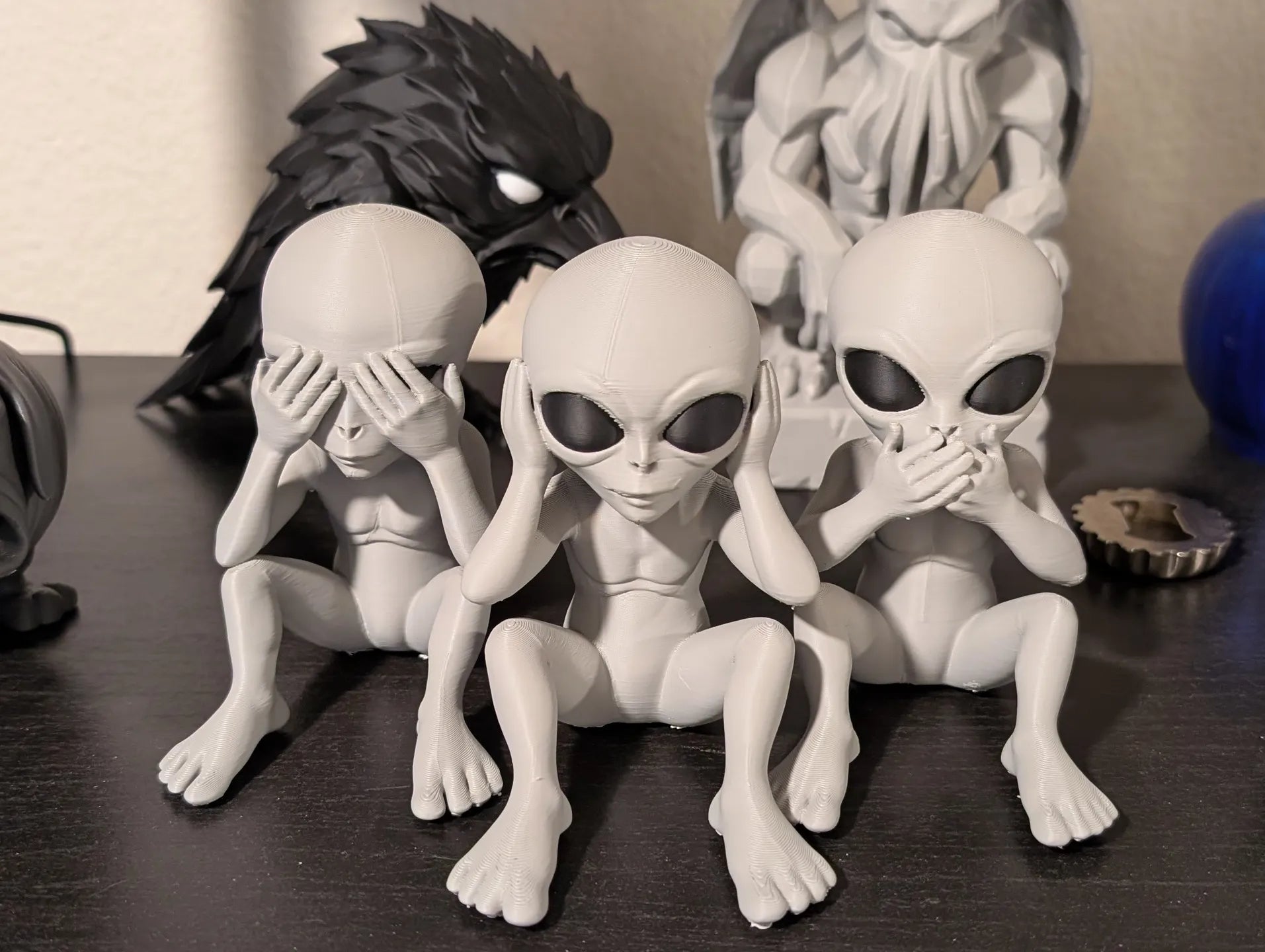 Hear See Speak No Evil Alien 3D Printed Sculpture