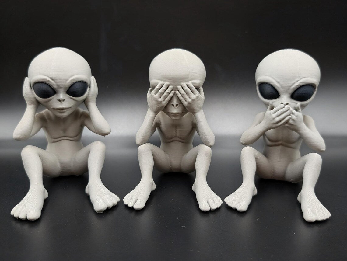 Hear See Speak No Evil Alien 3D Printed Sculpture