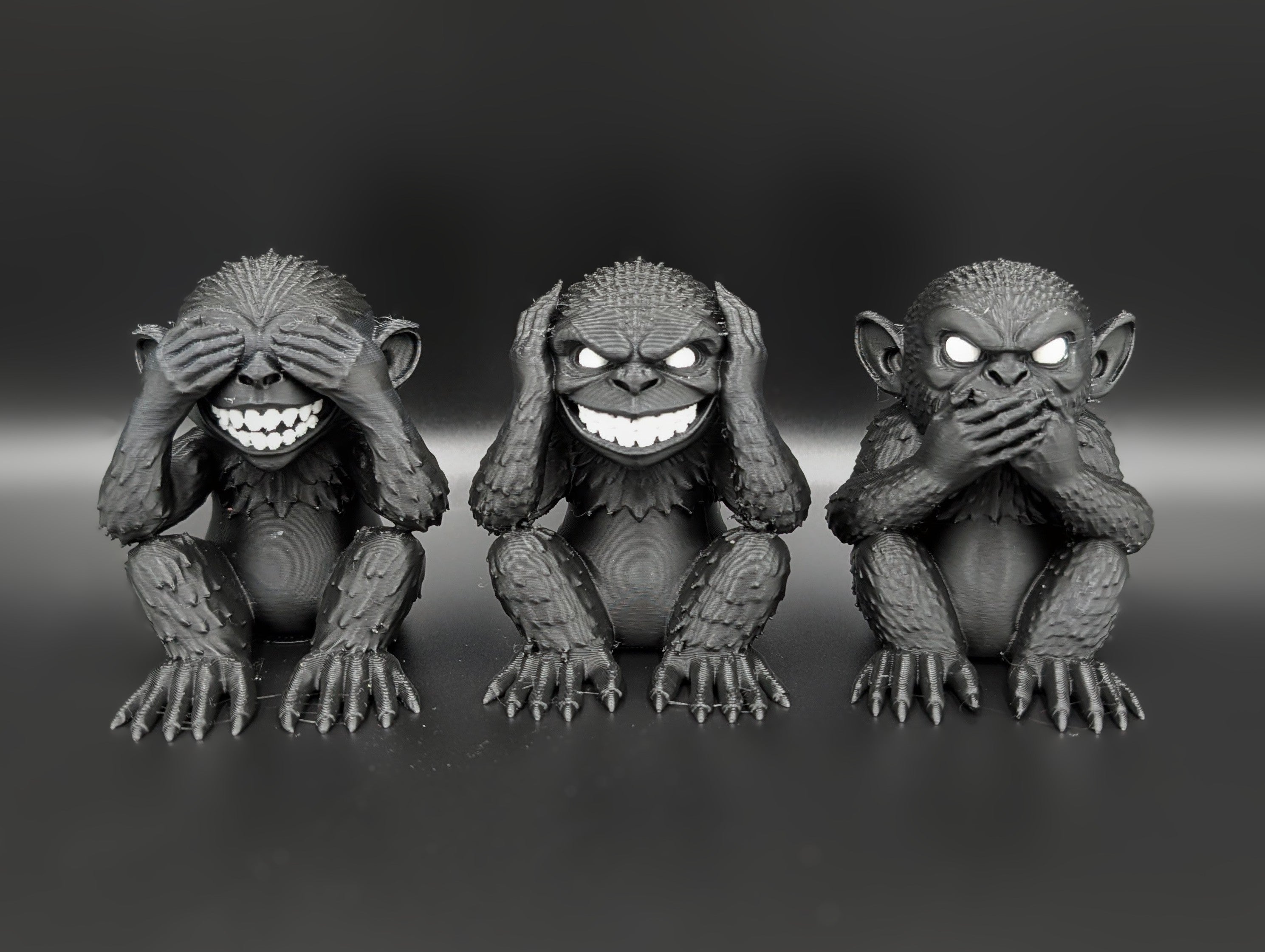 Three Wise Gremlins 3D Printed Sculpture